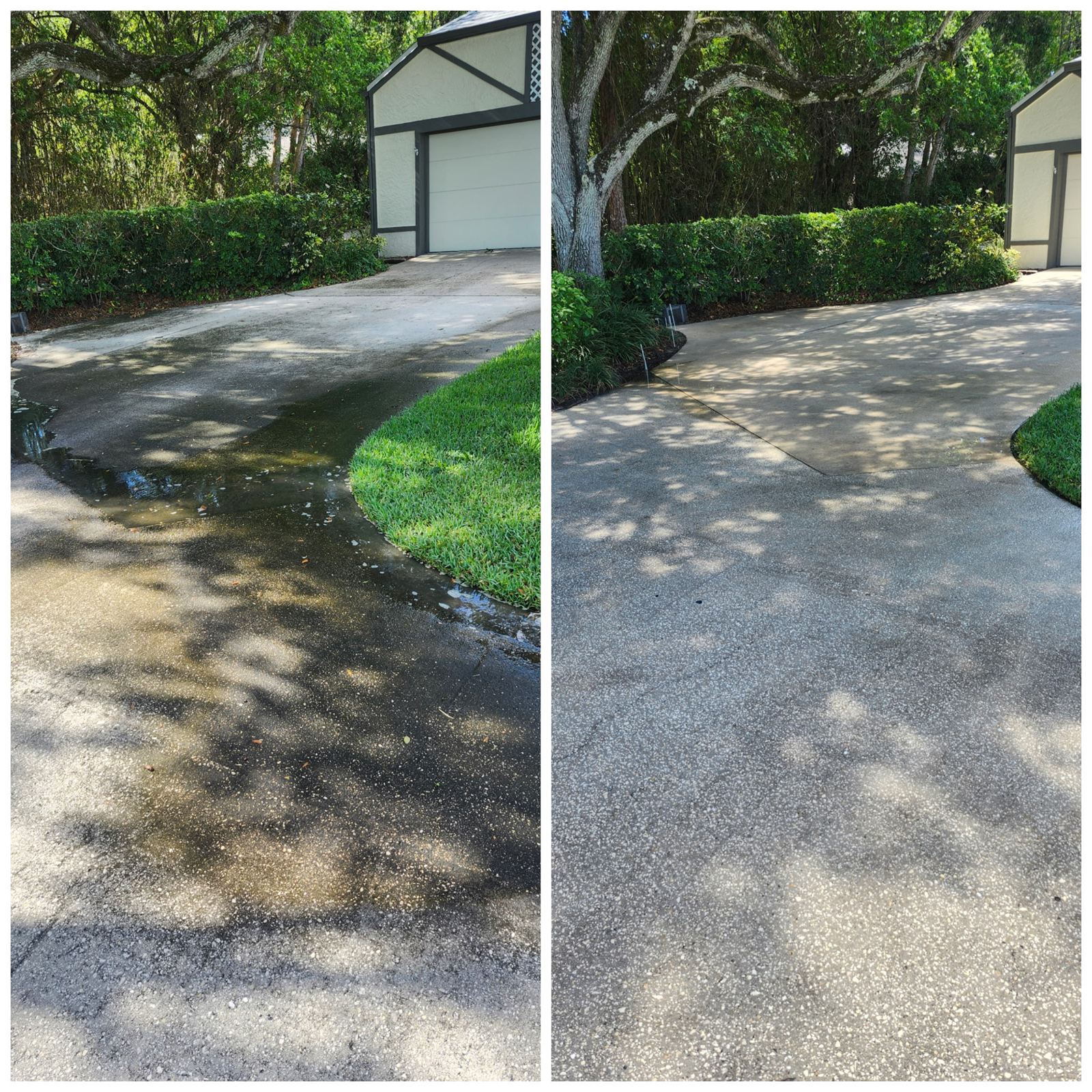 Concrete driveway before and after pressure washing in Vero Beach, FL